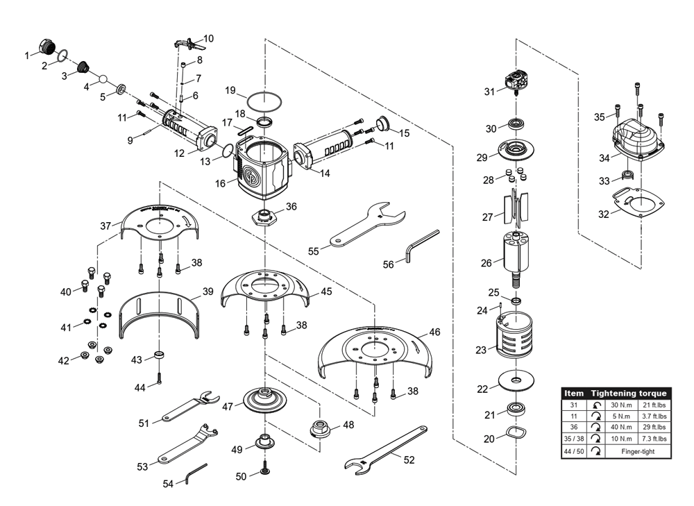 Fig-0 Diagram and Parts List for CP3340-SALAVEL  Chicago Pneumatic Grinder